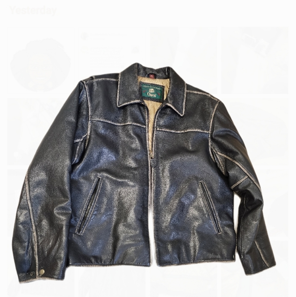 Orvis Men's Black Leather Bomber Jacket